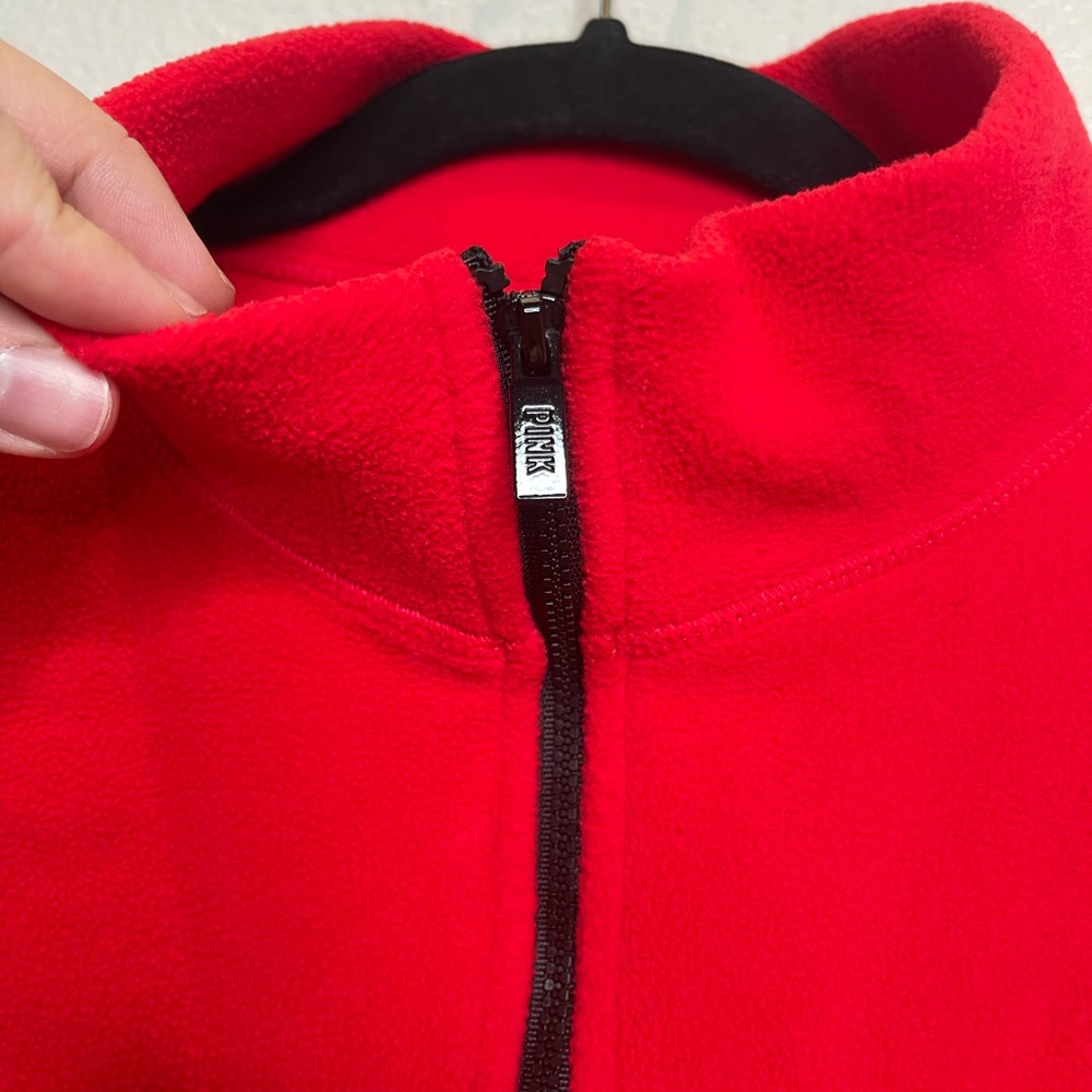 Victorias Secret PINK Red Cropped Fleece Half Zip Pullover Sweater Size Medium - Picture 2 of 9